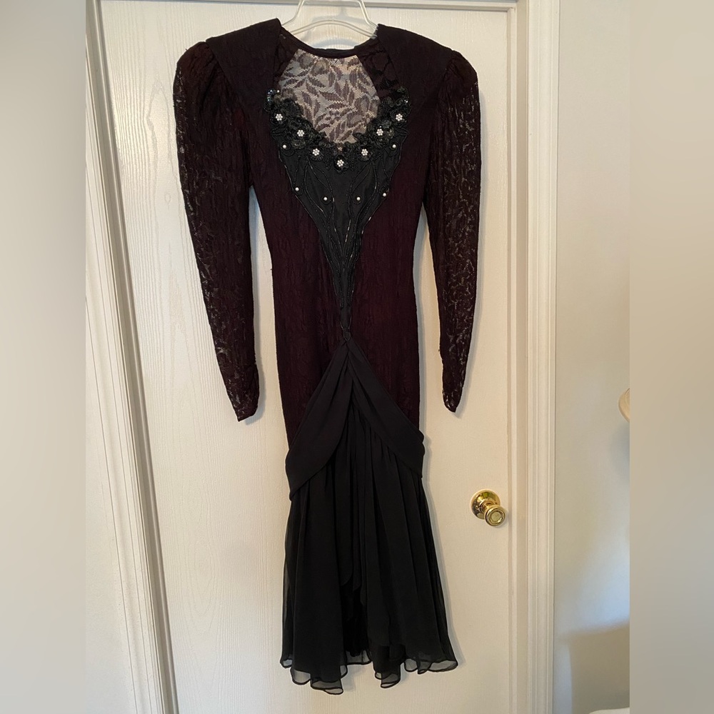 Vintage 1970s Lace & Beaded Climax by Karen Okada for David Howard Dress